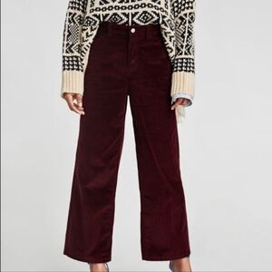 ZARA New Burgundy The Vintage High Rise Straight Wide Leg Corduroy Pant SZ 8